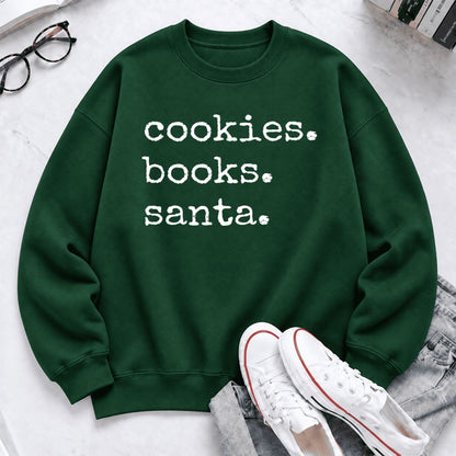 Cookies Books Santa Softstyle Sweatshirt | Christmas Book Lover Gift Forest Green