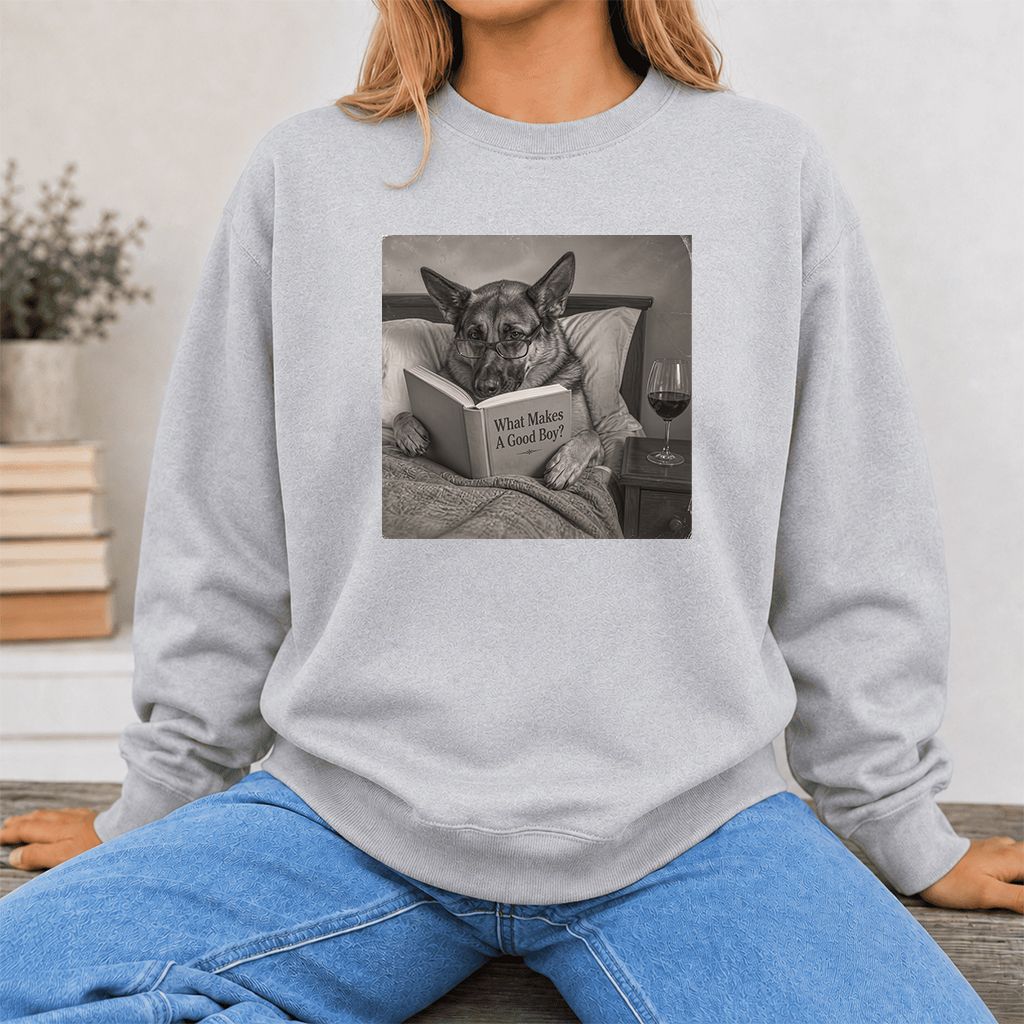 What Makes A Good Boy Crewneck Sweatshirt | Dog Lover Reader Gift Sport Grey
