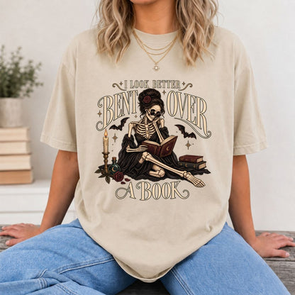 I Look Better Bent Over A Book Printed T-Shirt | Halloween Smut Book Lover Gift Sand