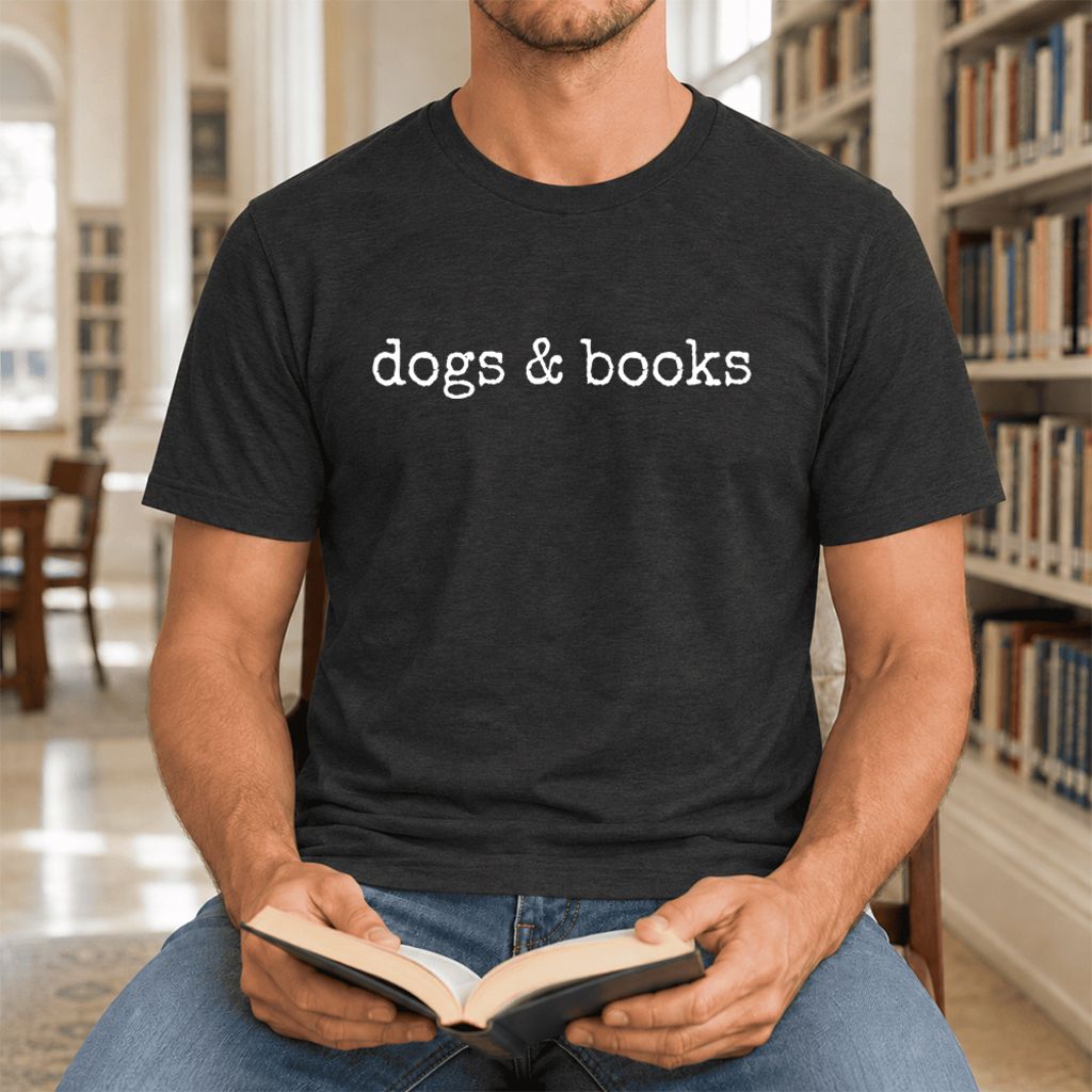 Dogs & Books Ultra-Soft Cotton T-Shirt | Dog Lover & Reader Gift Black Heather