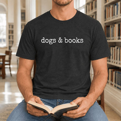 Dogs & Books Ultra-Soft Cotton T-Shirt | Dog Lover & Reader Gift Black Heather