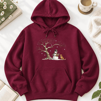 Golden Retriever And Snowman Under Tree Softstyle Hoodie | Christmas Reader Gift Maroon
