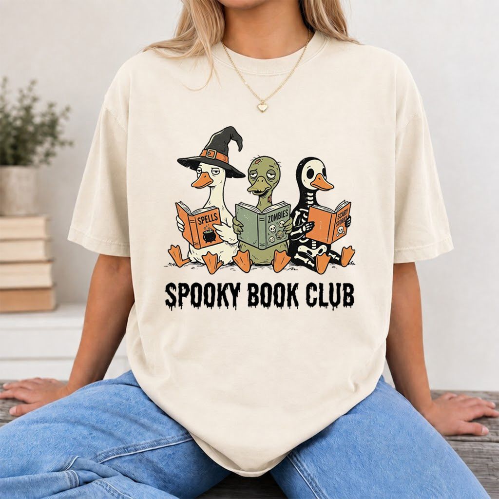 Spooky Book Club Printed T-Shirt | Halloween Book Lover Gift Natural