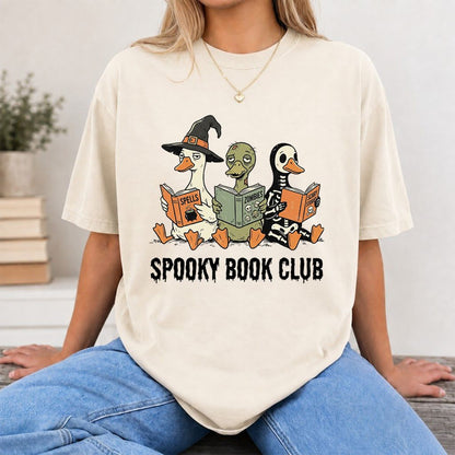 Spooky Book Club Printed T-Shirt | Halloween Book Lover Gift Natural