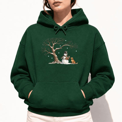 Golden Retriever And Snowman Under Tree Softstyle Hoodie | Christmas Reader Gift Forest Green