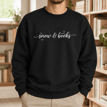 Snow & Books Softstyle Sweatshirt | Christmas Book Lover Gift Black