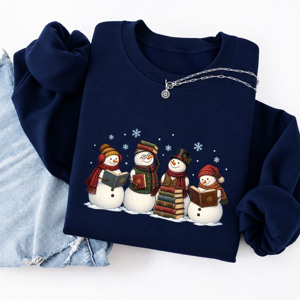 Bookish Snowman Club Softstyle Sweatshirt | Christmas Book Lover Gift Navy
