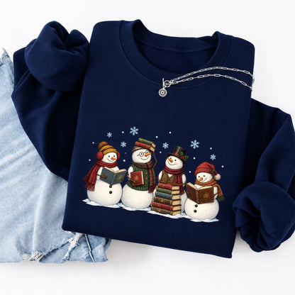 Bookish Snowman Club Softstyle Sweatshirt | Christmas Book Lover Gift Navy