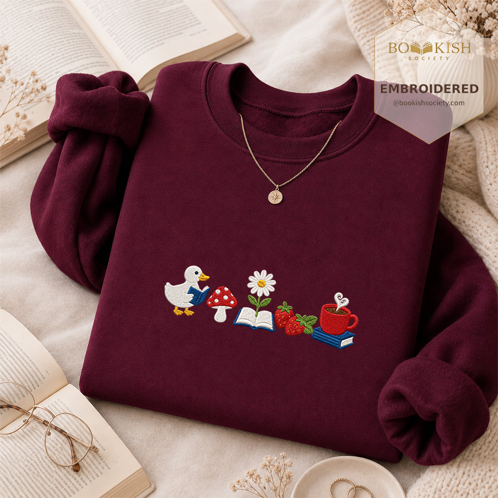 Duck Mushroom Embroidered Sweatshirt | Reader Gift Maroon