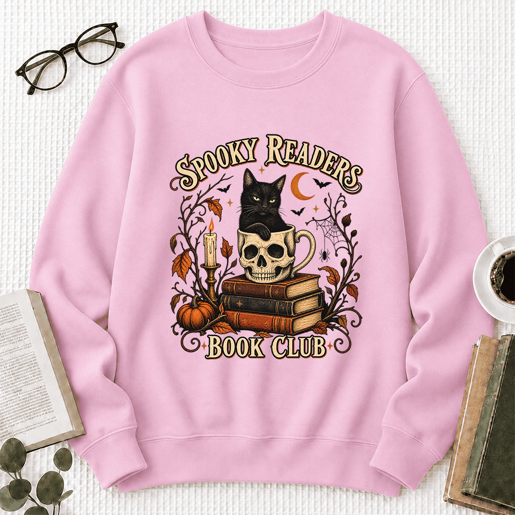 Spooky Reader Book Club Crewneck Sweatshirt | Halloween Book Lover Gift Light Pink