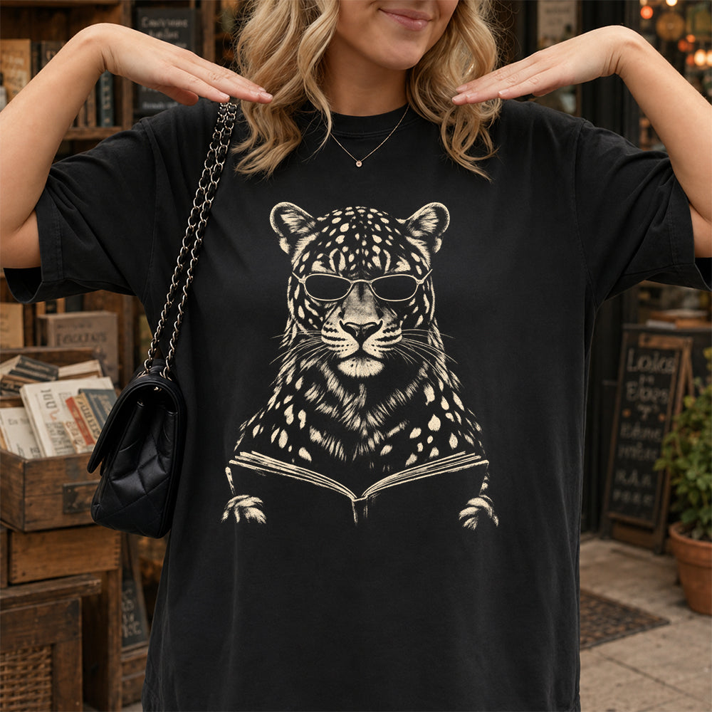 Leopard Reading Book Softstyle T-Shirt | Book Lover Gift Black