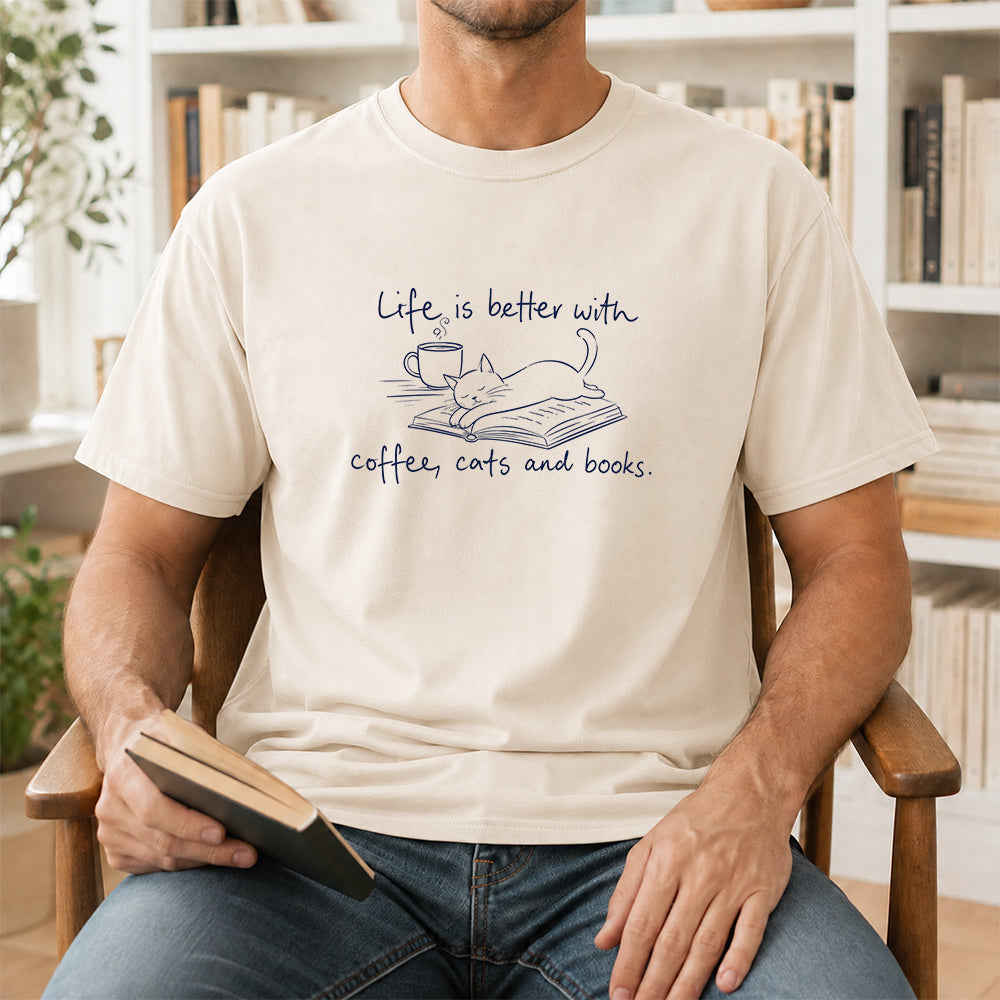 Funny Cats and Books Design Softstyle T-Shirt | Book Lover Gift Natural