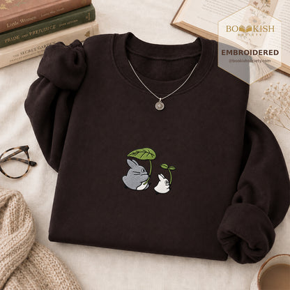Forest Spirits and Flowers Embroidered Sweatshirt | Reader Gift Dark Chocolate