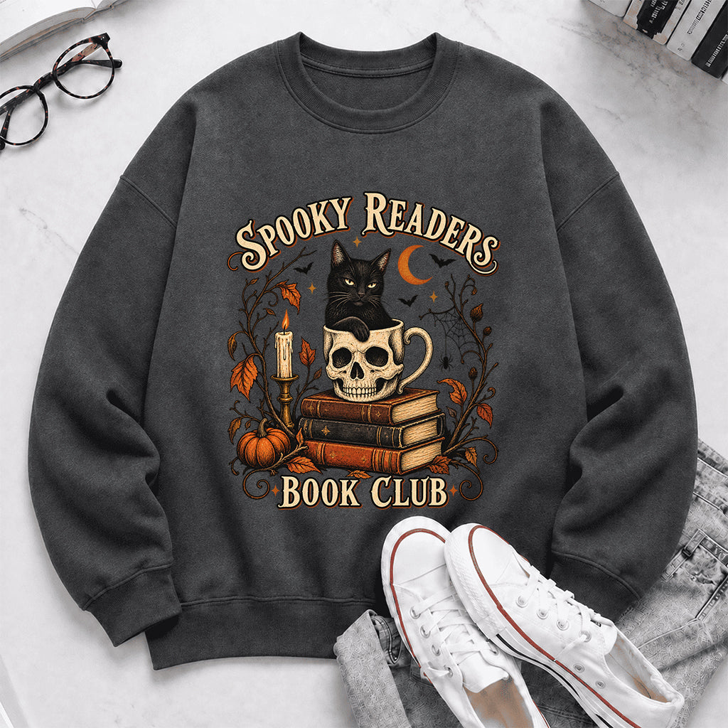 Spooky Reader Book Club Crewneck Sweatshirt | Halloween Book Lover Gift Dark Heather