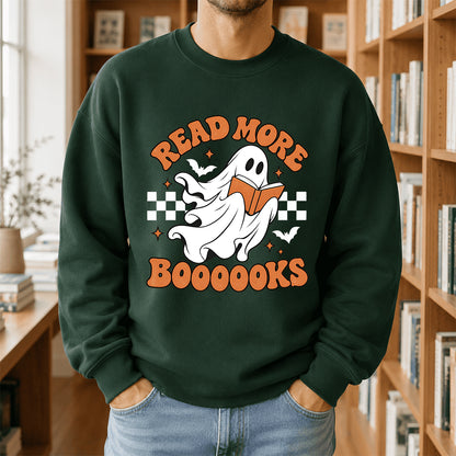 Read More Books Ghost Printed Sweatshirt | Halloween Book Lover Gift Forest Green