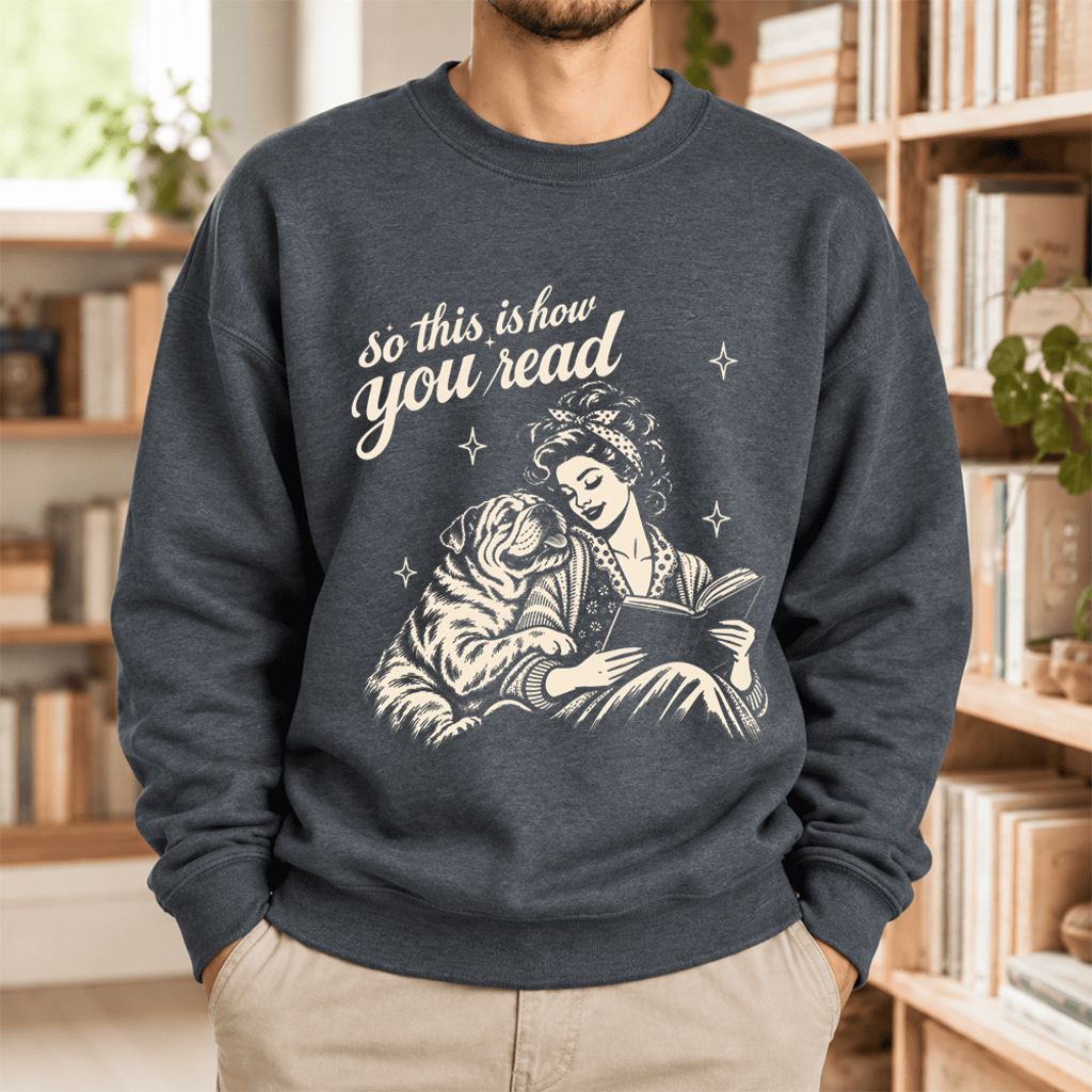 How You Read English Bulldog Softstyle Sweatshirt | Cozy Dog Mom Reader Gift Dark Heather