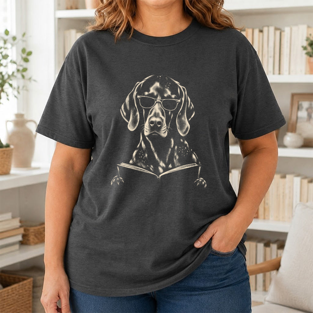German Shorthaired Pointer Reading Book Softstyle T-Shirt | Book Lover Gift Dark Heather