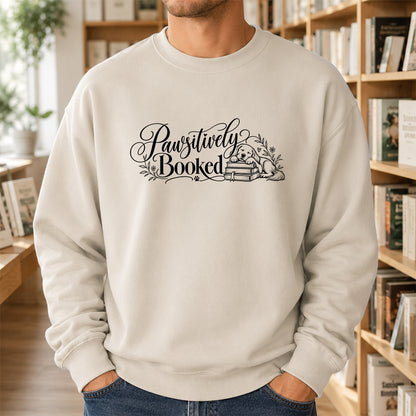 Pawsitively Booked Crewneck Sweatshirt | Dog Lover & Reader Gift Sand