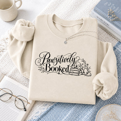 Pawsitively Booked Crewneck Sweatshirt | Dog Lover & Reader Gift Sand