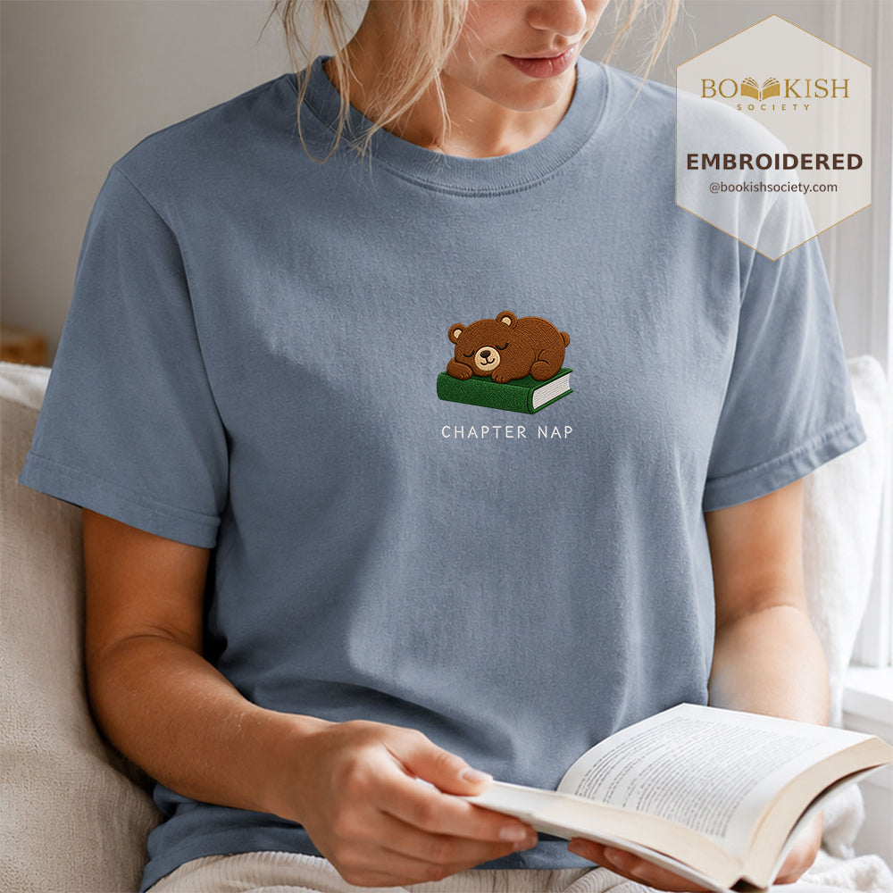 Embroidered Chapter Nap Comfort Color® T-shirt Book Lover Gift Blue Jean