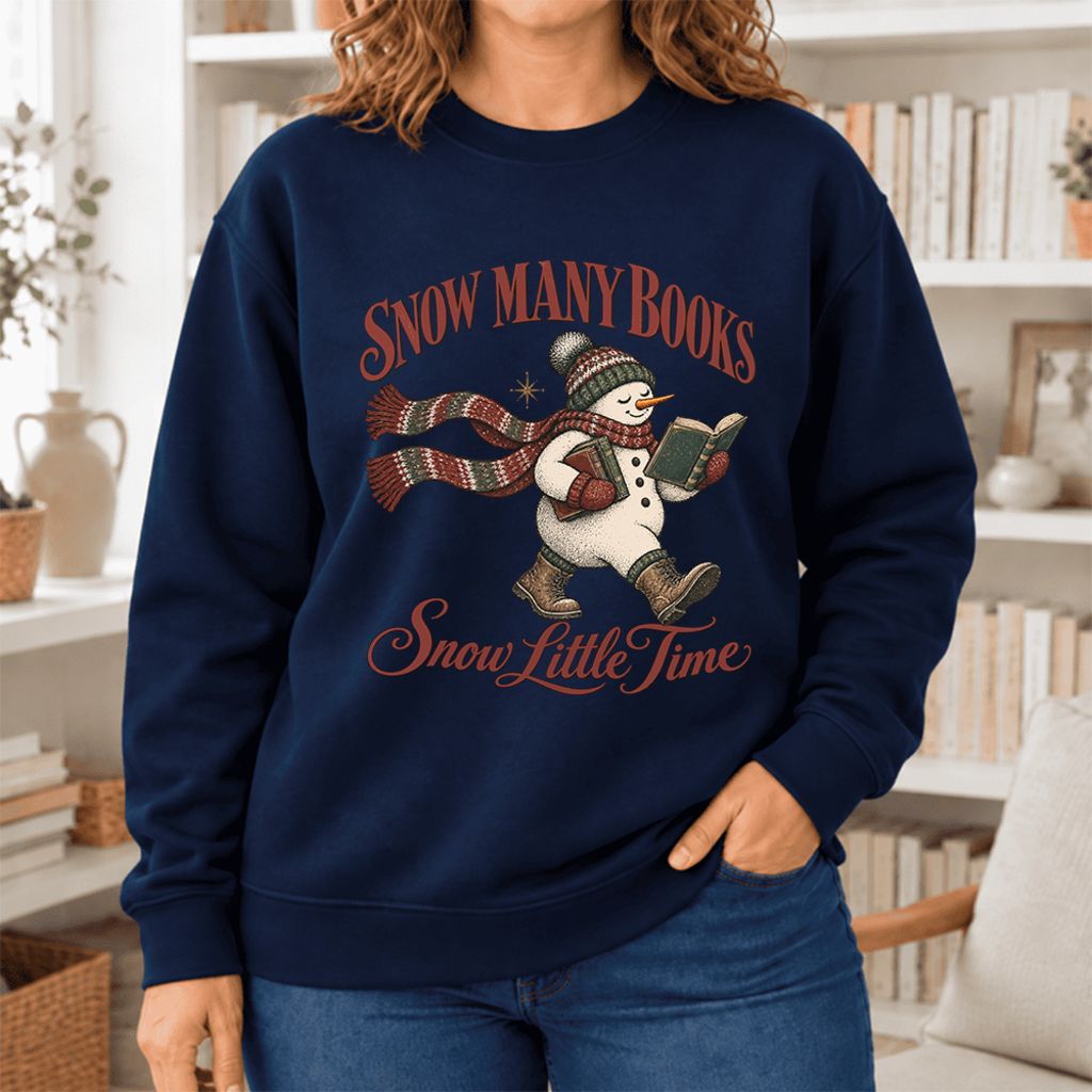 Snow Many Books Snow Little Time Softstyle Sweatshirt | Christmas Reader Gift Navy