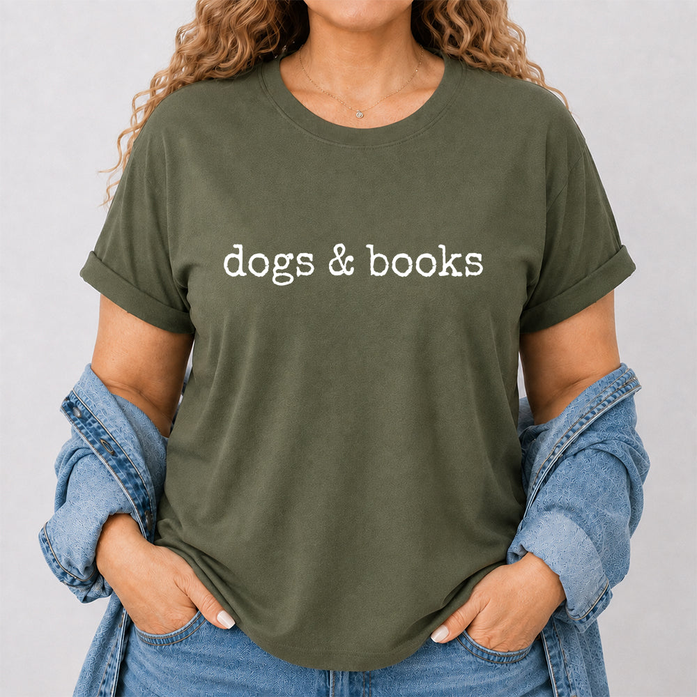 Dogs & Books Sport Cotton T-Shirt | Dog Lover & Reader Gift Military Green