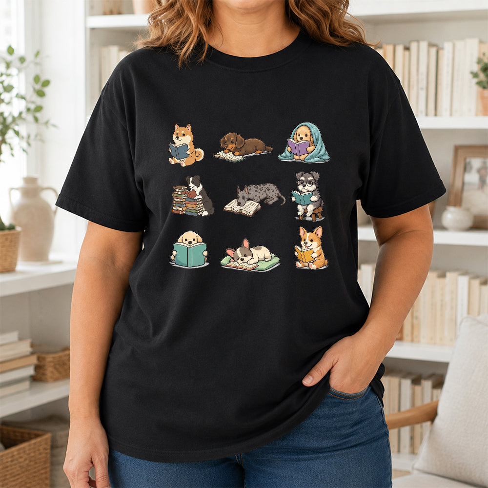 Funny Dogs Reading Softstyle T-Shirt | Book Lover Gift Black