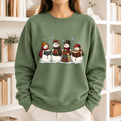 Bookish Snowman Club Softstyle Sweatshirt | Christmas Book Lover Gift Military Green