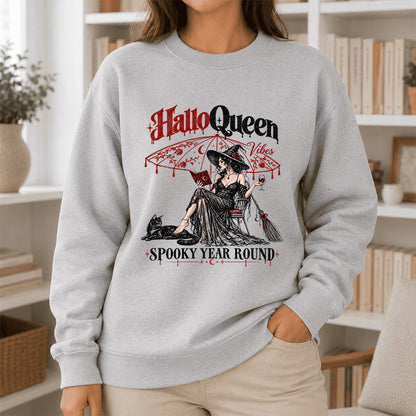 Halloqueen Spooky Year Round Printed Sweatshirt | Spooky Book Lover Gift Sport Grey