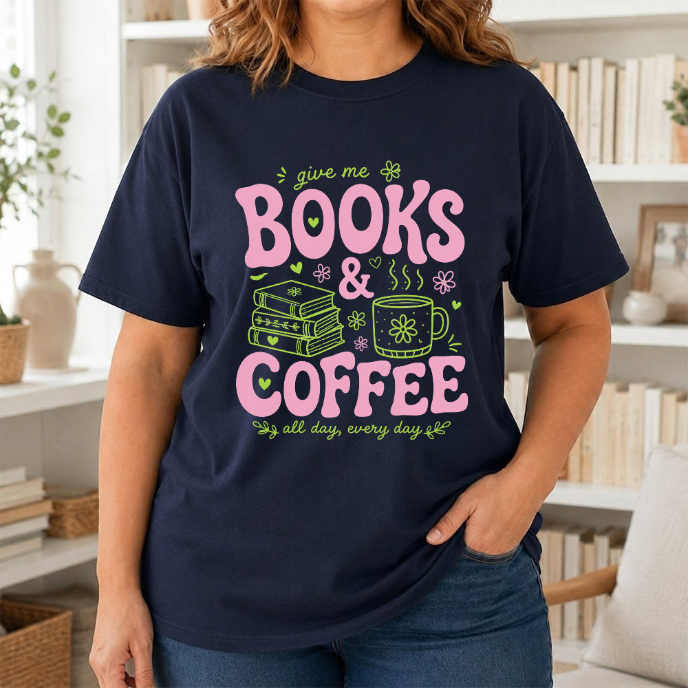 Books and Coffee Softstyle T-Shirt | Book Lover Gift Navy