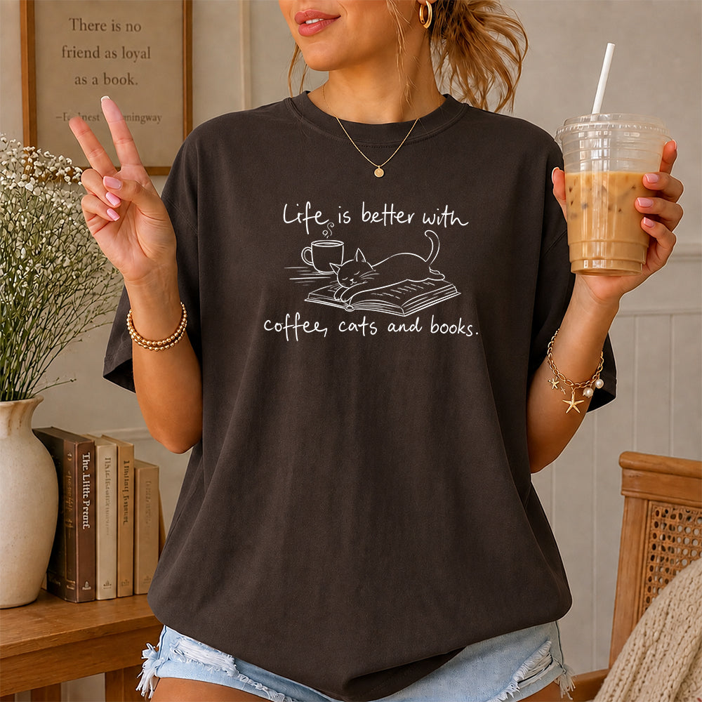 Funny Cats and Books Design Softstyle T-Shirt | Book Lover Gift Dark Chocolate