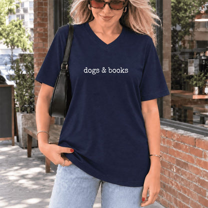 Dogs & Books Ultra-Soft V-Neck | Dog Lover & Reader Gift Navy