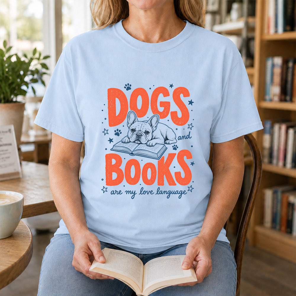 Dogs And Books Are My Love Language Sport Cotton T-Shirt | Dog Lover & Reader Gift Light Blue