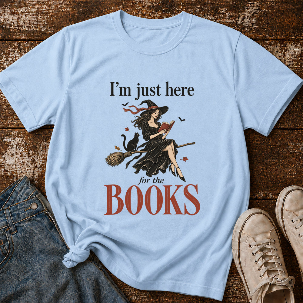 I'M Just Here For The Books Printed T-Shirt | Halloween Book Lover Gift Light Blue