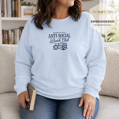 Anti-Social Book Club Embroidered Sweatshirt | Reader Gift Light Blue