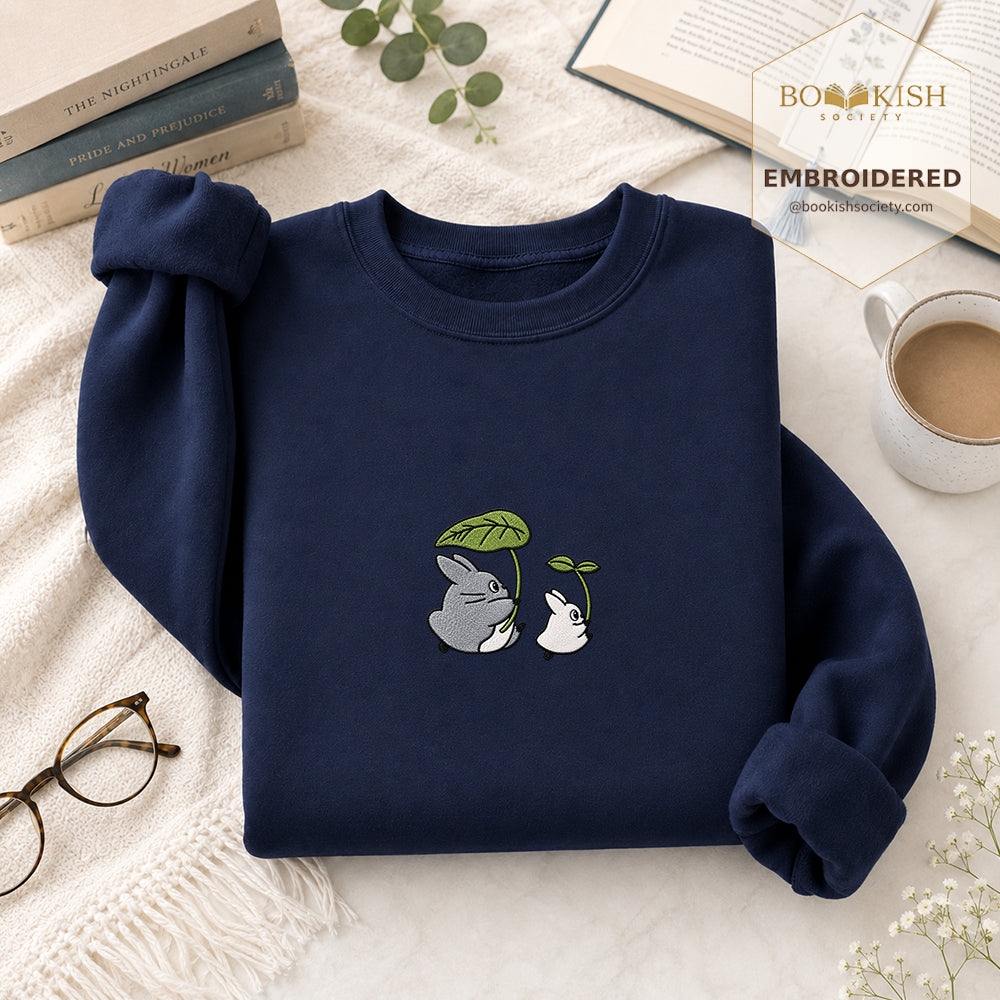 Forest Spirits and Flowers Embroidered Sweatshirt | Reader Gift Navy