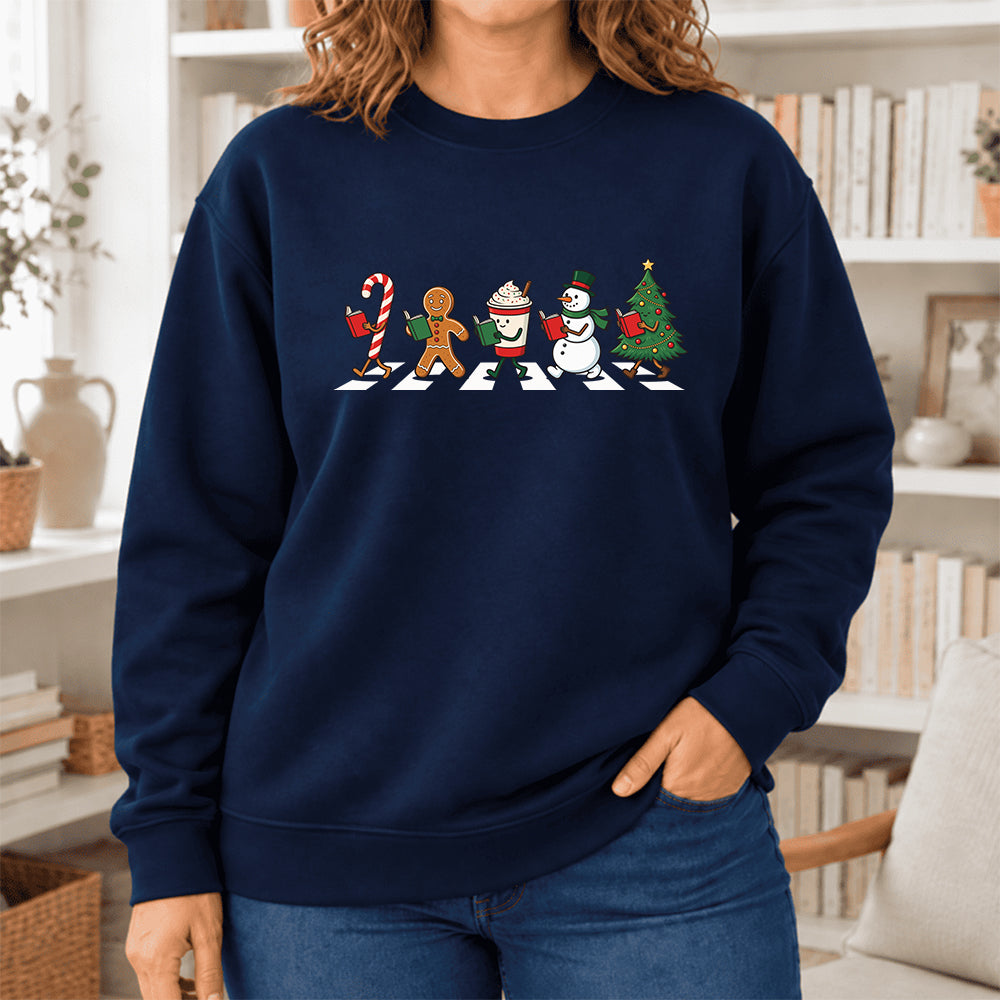 Christmas Reading Parade Softstyle Sweatshirt | Christmas Gift For Readers Navy