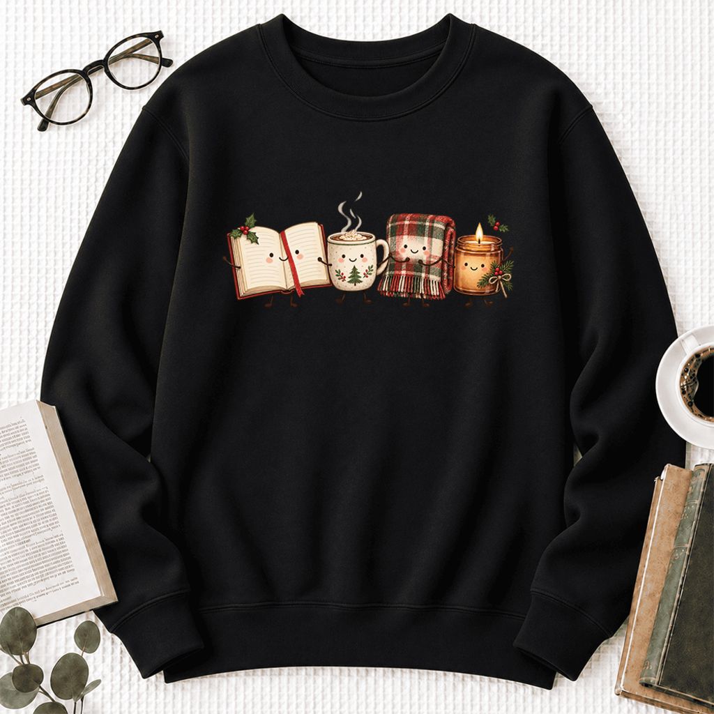 Christmas Cozy Club Softstyle Sweatshirt | Christmas Reader Gift Black