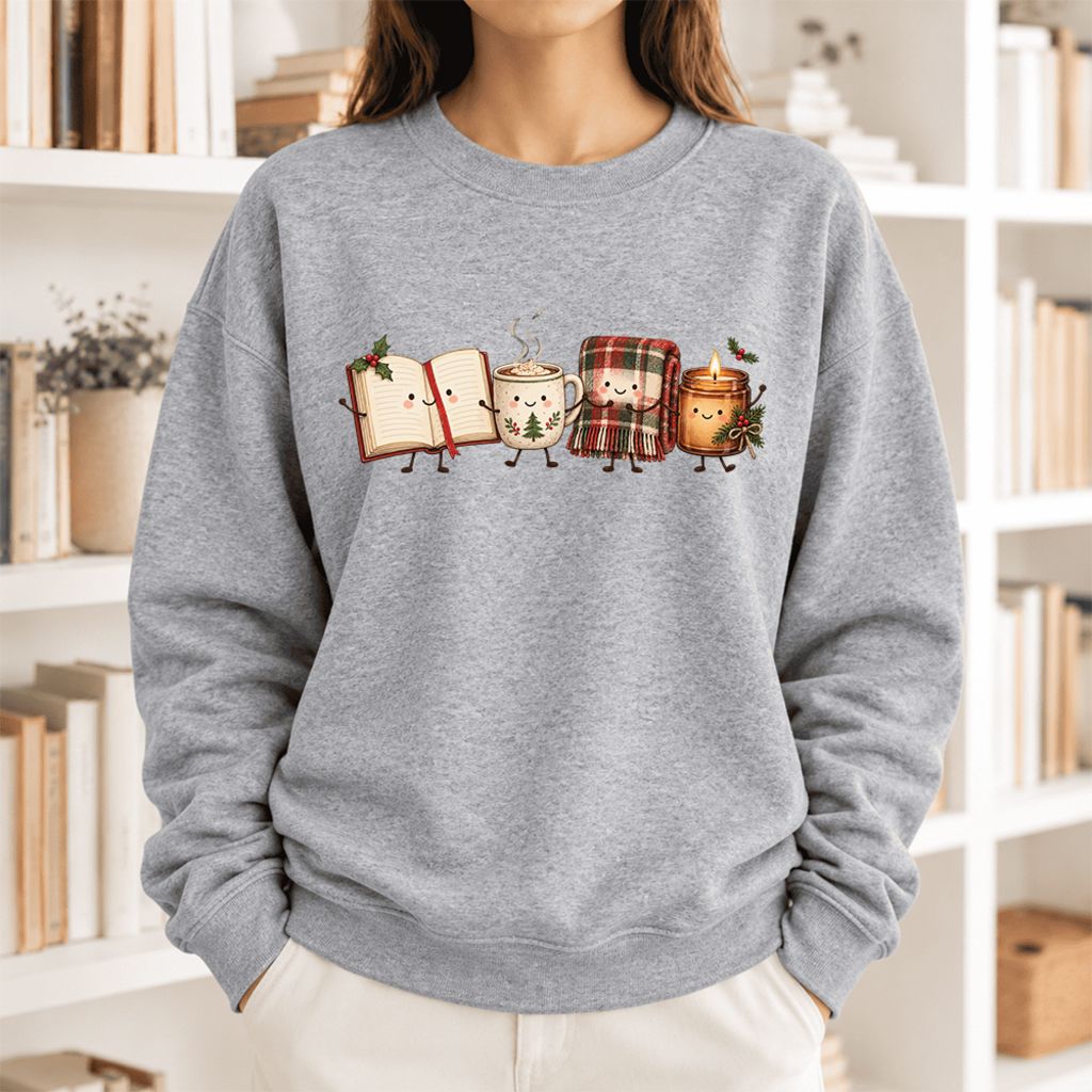 Christmas Cozy Club Softstyle Sweatshirt | Christmas Reader Gift Sport Grey