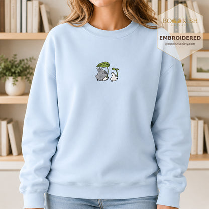 Forest Spirits and Flowers Embroidered Sweatshirt | Reader Gift Light Blue