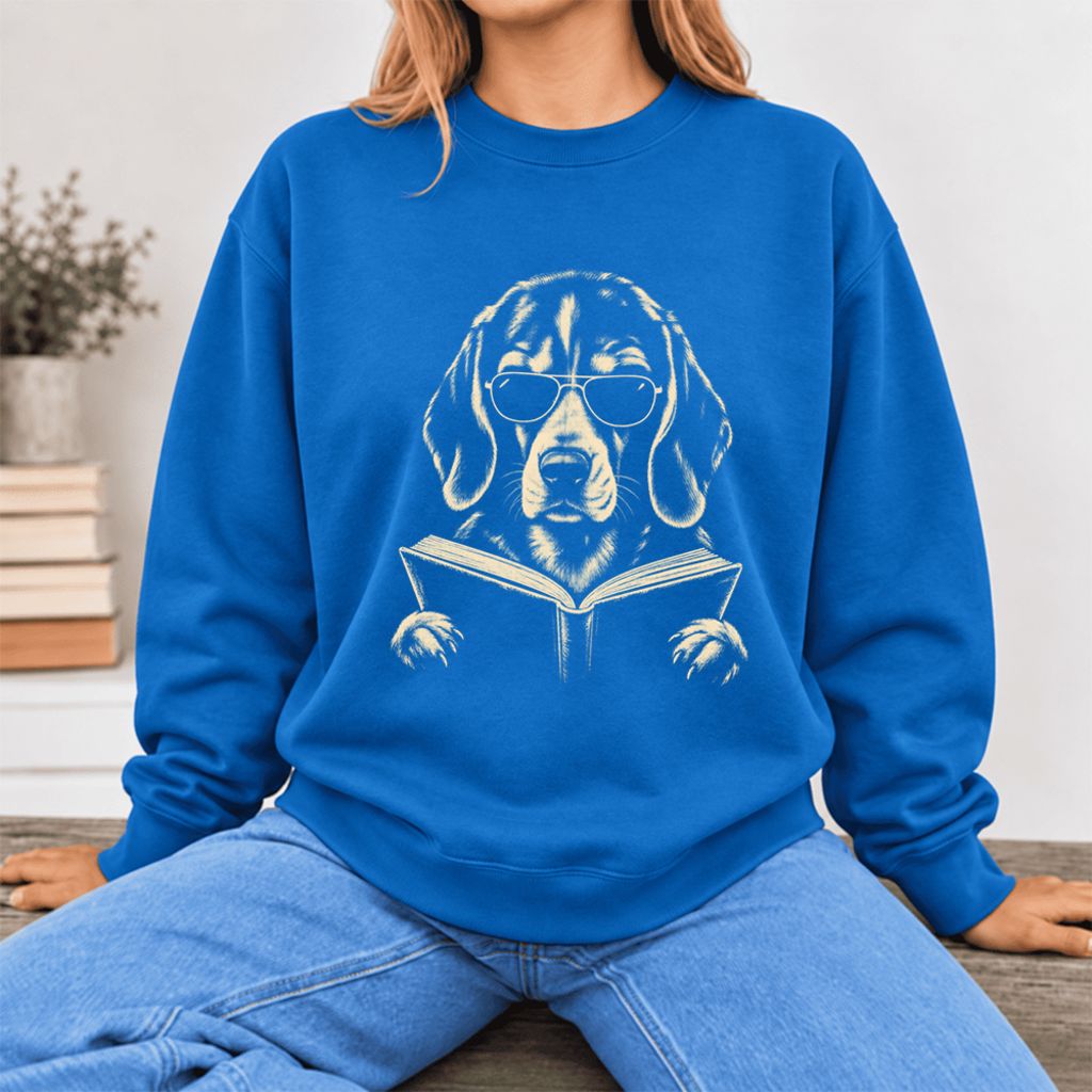 Beagle Reading Book Softstyle Sweatshirt | Dog Mom Reader Gift Royal