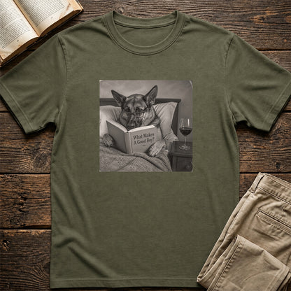 What Makes A Good Boy Printed T-Shirt | Cozy German Shepherd Mom Reader Gift Military Green