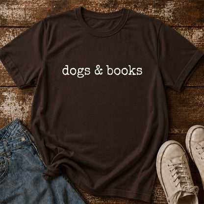 Dogs & Books Sport Cotton T-Shirt | Dog Lover & Reader Gift Dark Chocolate