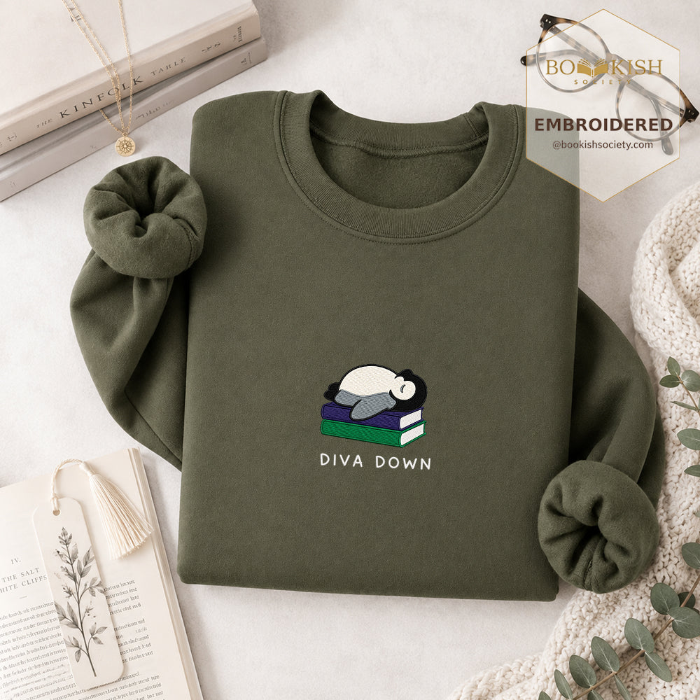 Diva Down Penguin Embroidered Sweatshirt | Reader Gift Military Green
