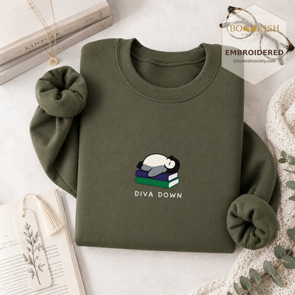 Diva Down Penguin Embroidered Sweatshirt | Reader Gift Military Green