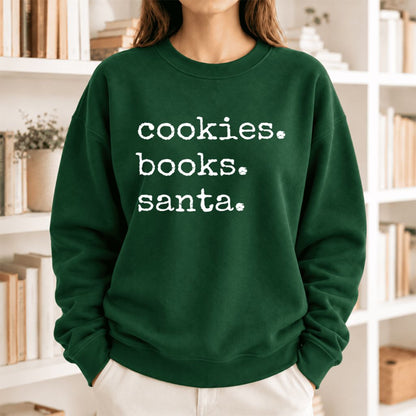 Cookies Books Santa Softstyle Sweatshirt | Christmas Book Lover Gift Forest Green