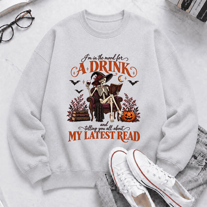 Telling You All About My Lastest Read Printed Sweatshirt | Halloween Reader Gift Sport Grey