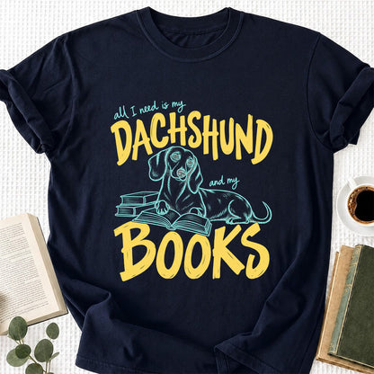 All I Need Is My Dachshund And My Books Softstyle T-Shirt | Book Lover Gift Navy