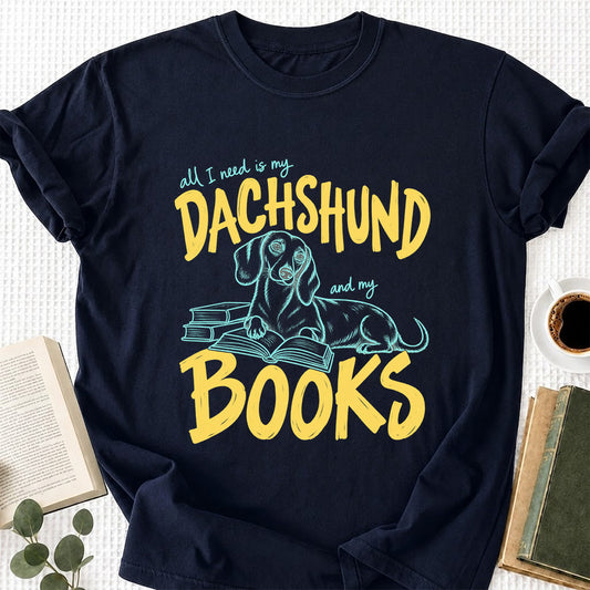 All I Need Is My Dachshund And My Books Softstyle T-Shirt | Book Lover Gift Navy