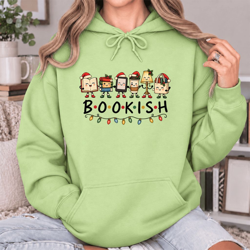 Christmas Bookish Things Softstyle Hoodie | Christmas Gift For Readers Pistachio